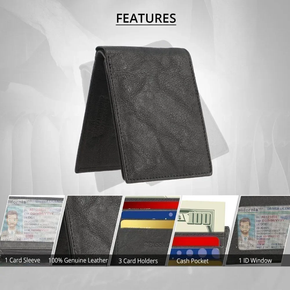 PASSAGE Black Genuine Leather RFID Bi-Fold Wallet